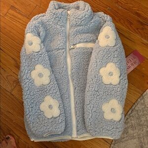 Kids Blue Floral Sherpa Jacket